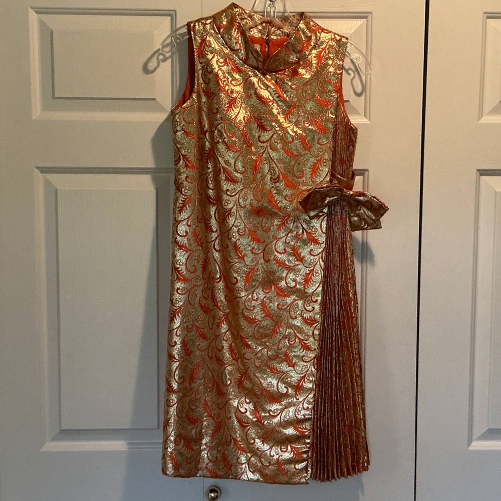 Elegant Vintage Gold & Orange Dress